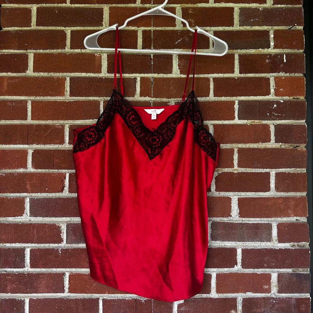 Secret Treasures Red Satin Lace Trim Cami Tank Top Plus Size 2X Sleepwear Y2K